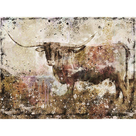 Long Horn taupe White Modern Wood Framed Art Print by Wiley, Marta