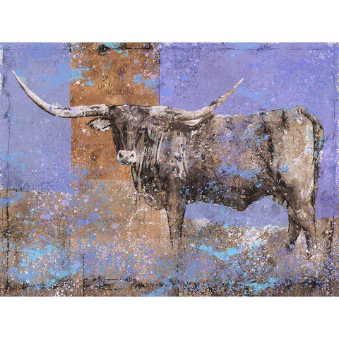 Long Horn Dark Blue Black Modern Wood Framed Art Print with Double Matting by Wiley, Marta