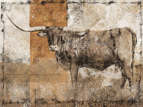 Long Horn Original White Modern Wood Framed Art Print with Double Matting by Wiley, Marta