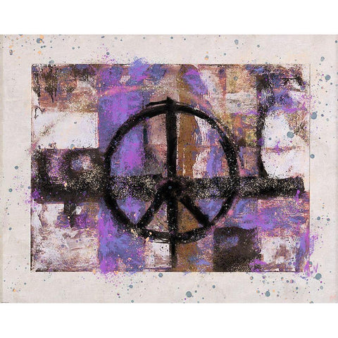 PEACE purple tint Black Modern Wood Framed Art Print with Double Matting by Wiley, Marta