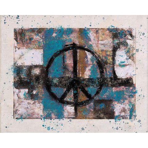 Teal PEACE Black Modern Wood Framed Art Print with Double Matting by Wiley, Marta