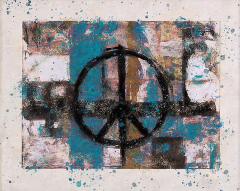 Teal PEACE Black Ornate Wood Framed Art Print with Double Matting by Wiley, Marta