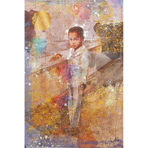 Little African Boy White Modern Wood Framed Art Print by Wiley, Marta