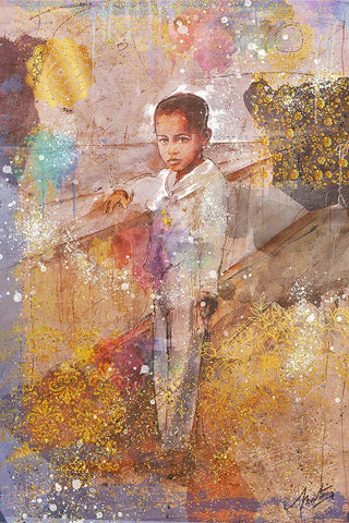 Little African Boy White Modern Wood Framed Art Print with Double Matting by Wiley, Marta