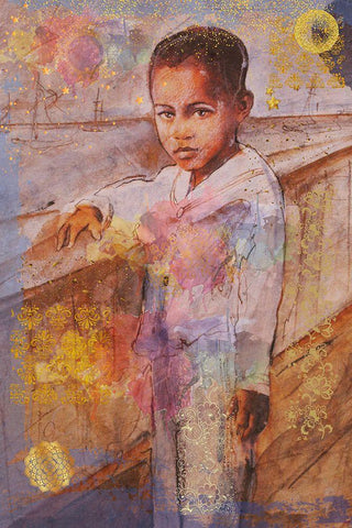 Little African Boy III Black Ornate Wood Framed Art Print with Double Matting by Wiley, Marta