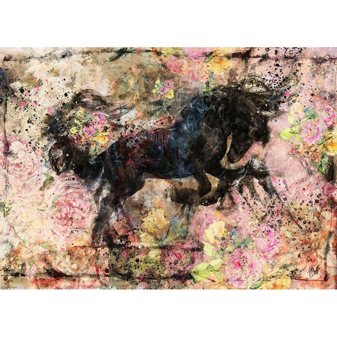 Floral Stallion II Gold Ornate Wood Framed Art Print with Double Matting by Wiley, Marta