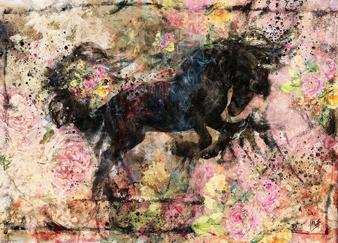 Floral Stallion II Black Ornate Wood Framed Art Print with Double Matting by Wiley, Marta