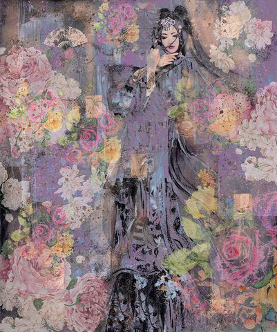 Floral Geisha II Black Ornate Wood Framed Art Print with Double Matting by Wiley, Marta