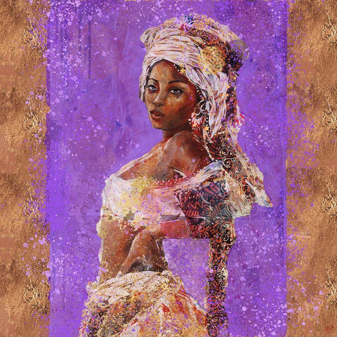 Purple African Light Black Ornate Wood Framed Art Print with Double Matting by Wiley, Marta