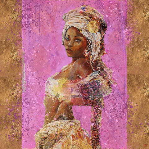 Pink African Light Gold Ornate Wood Framed Art Print with Double Matting by Wiley, Marta