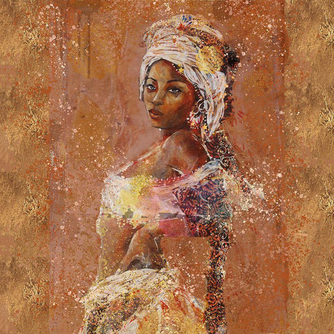 Sepia African Light Gold Ornate Wood Framed Art Print with Double Matting by Wiley, Marta