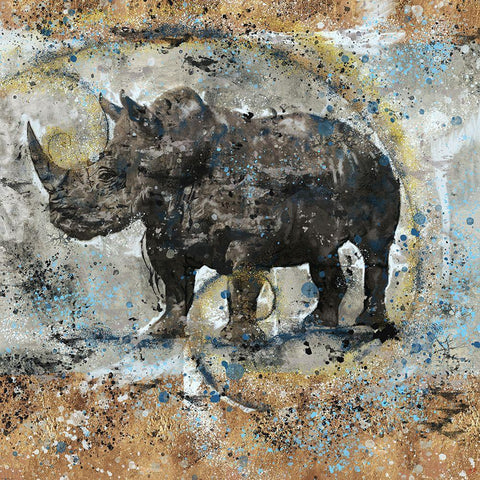 FibonacciBlue Rhino  Black Ornate Wood Framed Art Print with Double Matting by Wiley, Marta