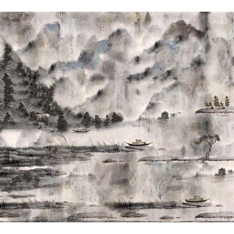 Vintage Chinese Landscape Black Modern Wood Framed Art Print with Double Matting by Wiley, Marta