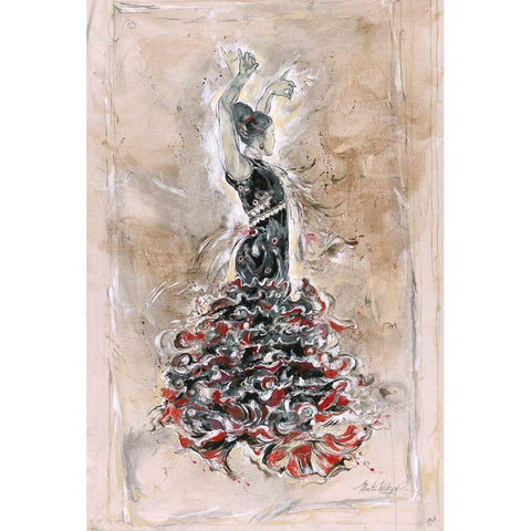 Flamenco On Linen  White Modern Wood Framed Art Print by Wiley, Marta