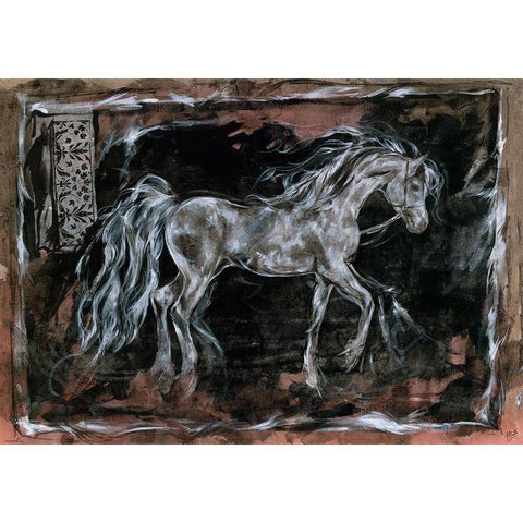 White Horse Gold Ornate Wood Framed Art Print with Double Matting by Wiley, Marta