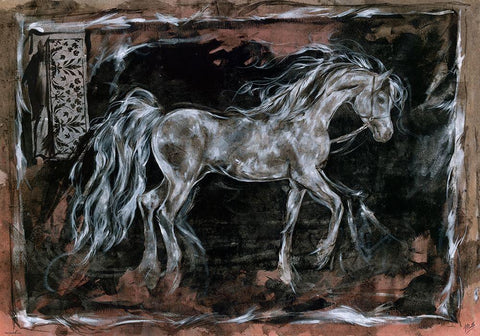 White Horse Black Ornate Wood Framed Art Print with Double Matting by Wiley, Marta