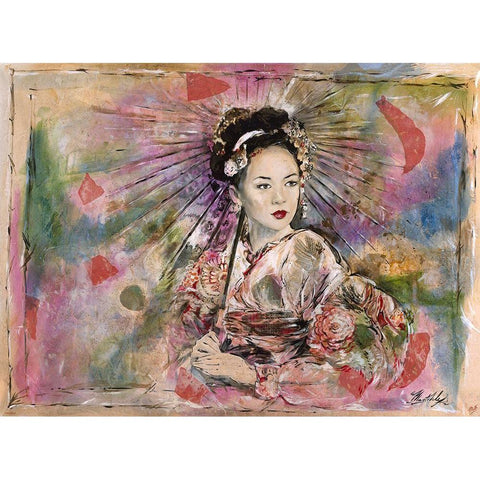 Geisha Darker Colors White Modern Wood Framed Art Print by Wiley, Marta