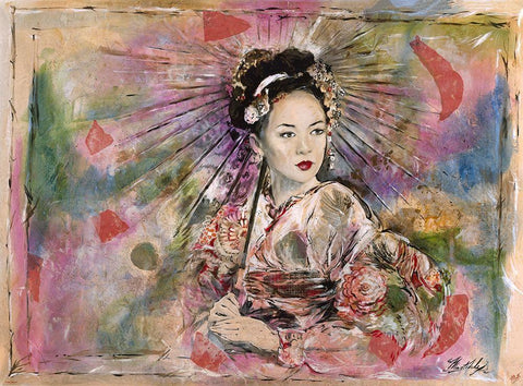 Geisha Darker Colors White Modern Wood Framed Art Print with Double Matting by Wiley, Marta