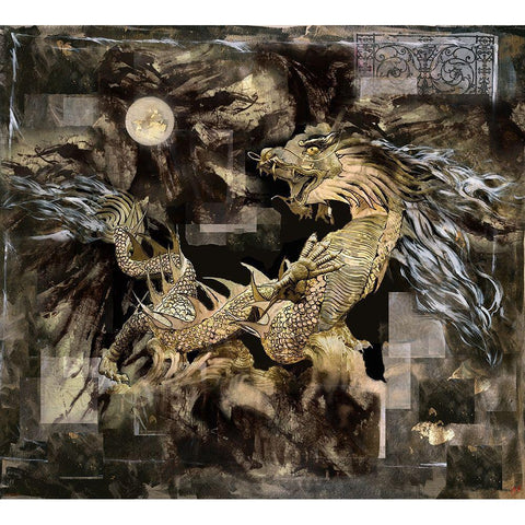 Golden Dragon Black Modern Wood Framed Art Print with Double Matting by Wiley, Marta