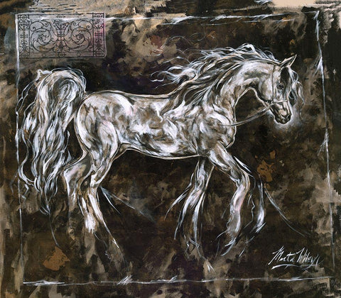 White Horse Different Border White Modern Wood Framed Art Print with Double Matting by Wiley, Marta