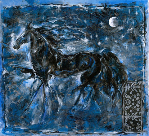 Blue Horse Black Ornate Wood Framed Art Print with Double Matting by Wiley, Marta