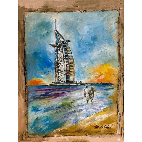 Dubai Cityscape Black Modern Wood Framed Art Print with Double Matting by Wiley, Marta