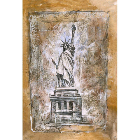 Statue Of Liberty different border Gold Ornate Wood Framed Art Print with Double Matting by Wiley, Marta