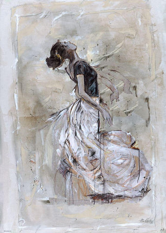 Dancer On Linen White Modern Wood Framed Art Print with Double Matting by Wiley, Marta