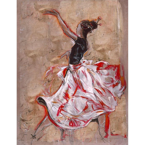 Dancer On Linen Red Black Modern Wood Framed Art Print with Double Matting by Wiley, Marta