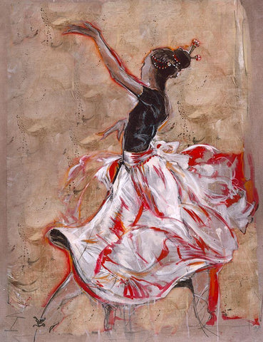 Dancer On Linen Red White Modern Wood Framed Art Print with Double Matting by Wiley, Marta