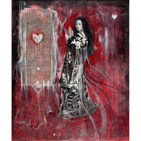 Red Geisha White Modern Wood Framed Art Print by Wiley, Marta