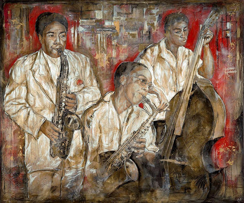 Jazz Red Oversize White Modern Wood Framed Art Print with Double Matting by Wiley, Marta