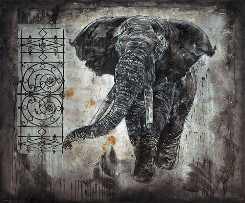 Elephant Black Ornate Wood Framed Art Print with Double Matting by Wiley, Marta