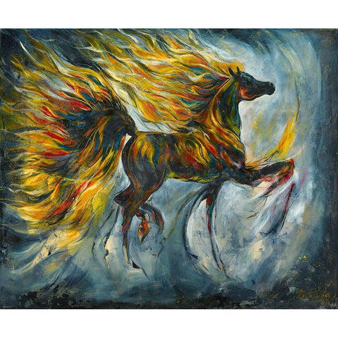 Horse On Fire Bright Colors White Modern Wood Framed Art Print by Wiley, Marta