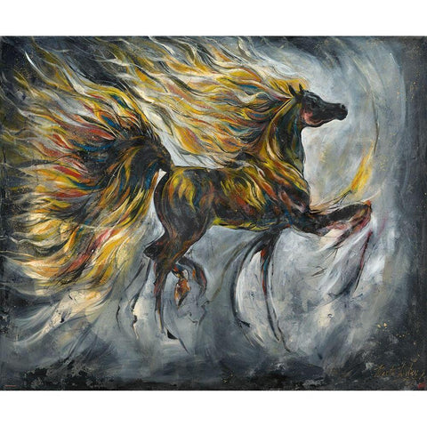 Horse On Fire Muted Colors White Modern Wood Framed Art Print by Wiley, Marta