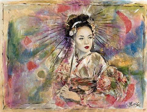 Geisha VI White Modern Wood Framed Art Print with Double Matting by Wiley, Marta