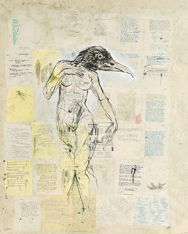 Raven Girl Black Ornate Wood Framed Art Print with Double Matting by Wiley, Marta