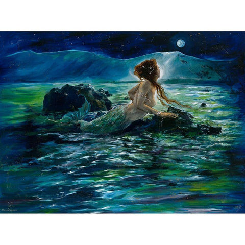 Mermaid Black Modern Wood Framed Art Print with Double Matting by Wiley, Marta