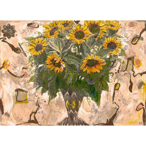 Yellow Floral Sepia White Modern Wood Framed Art Print by Wiley, Marta