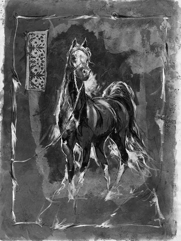 Horse BandW Black Ornate Wood Framed Art Print with Double Matting by Wiley, Marta