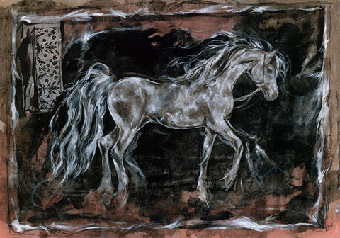 White Horse different border Black Ornate Wood Framed Art Print with Double Matting by Wiley, Marta