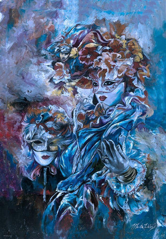 Venice I cyan blue Black Ornate Wood Framed Art Print with Double Matting by Wiley, Marta