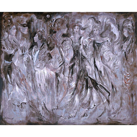 Masqurade cyan tone White Modern Wood Framed Art Print by Wiley, Marta