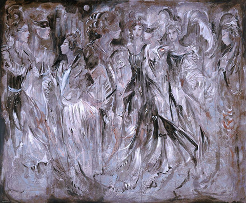 Masqurade cyan tone White Modern Wood Framed Art Print with Double Matting by Wiley, Marta