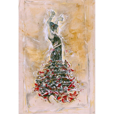 Sepia Flamenco Dancer Gold Ornate Wood Framed Art Print with Double Matting by Wiley, Marta