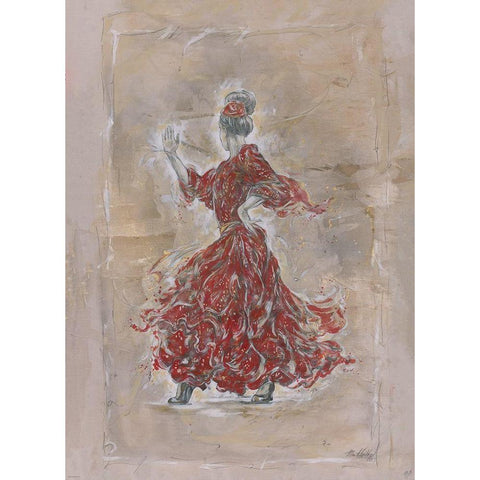 Red Flamenco, Beige White Modern Wood Framed Art Print by Wiley, Marta