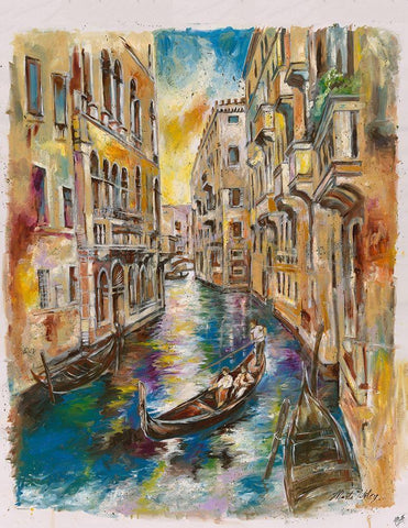 Golden Venice I White Modern Wood Framed Art Print with Double Matting by Wiley, Marta