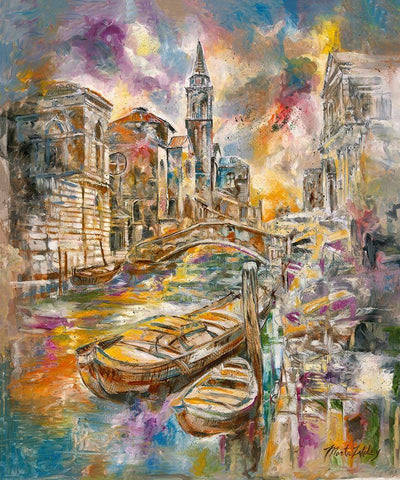 Golden Venice Colorful White Modern Wood Framed Art Print with Double Matting by Wiley, Marta