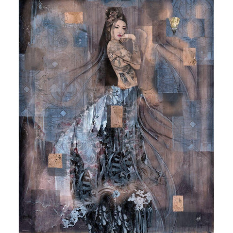 Geisha Tattoo II Black Modern Wood Framed Art Print with Double Matting by Wiley, Marta