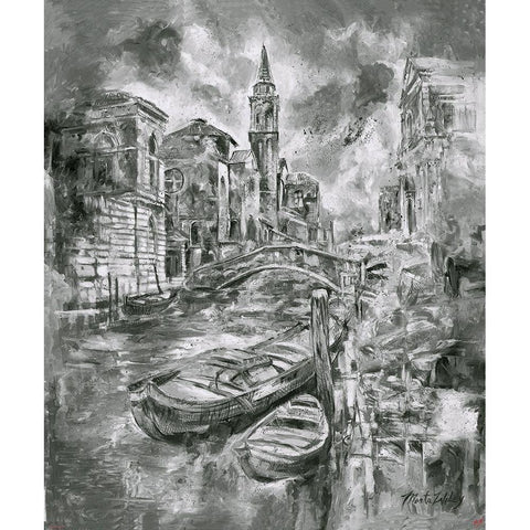 Black and White Sketch Gold Ornate Wood Framed Art Print with Double Matting by Wiley, Marta